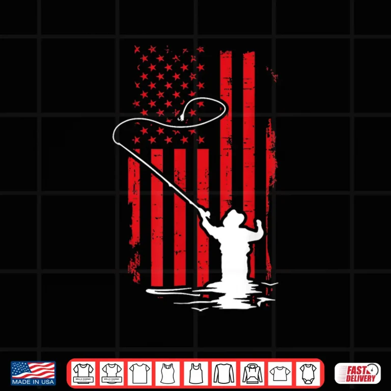 Design Retro American Flag Fly Fishing Gift Trout Fishing Gift Men Shirt