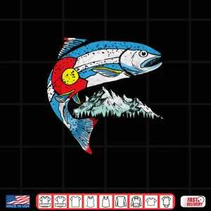 Design Retro Colorado Flag Trout Vintage Fly Fishing Graphic Design Shirt