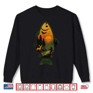 Sweatshirt Trout Fly Fishing Outdoor Forest Nature Wildlife Scene Shirt