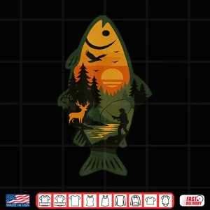 Design Trout Fly Fishing Outdoor Forest Nature Wildlife Scene Shirt