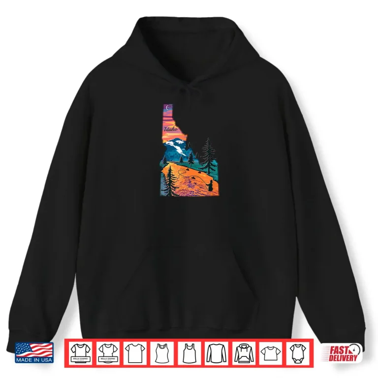 Hoodie Vintage Fish Idaho State Map ID Fly Fishing Shirt