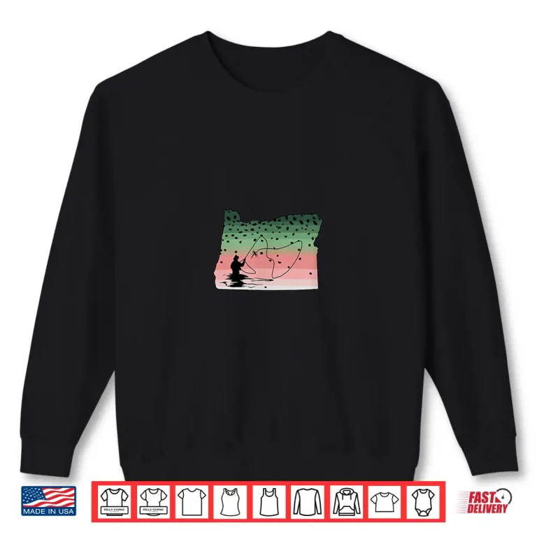 Sweatshirt Vintage Trout Fly Fishing Oregon State Map Fish OR Rainbow Shirt