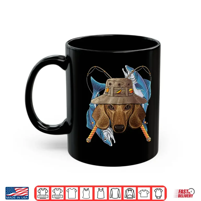 Mug Fishing Dachshund Outdoor Fisherman Dog Cute Fly Fishing Shirt