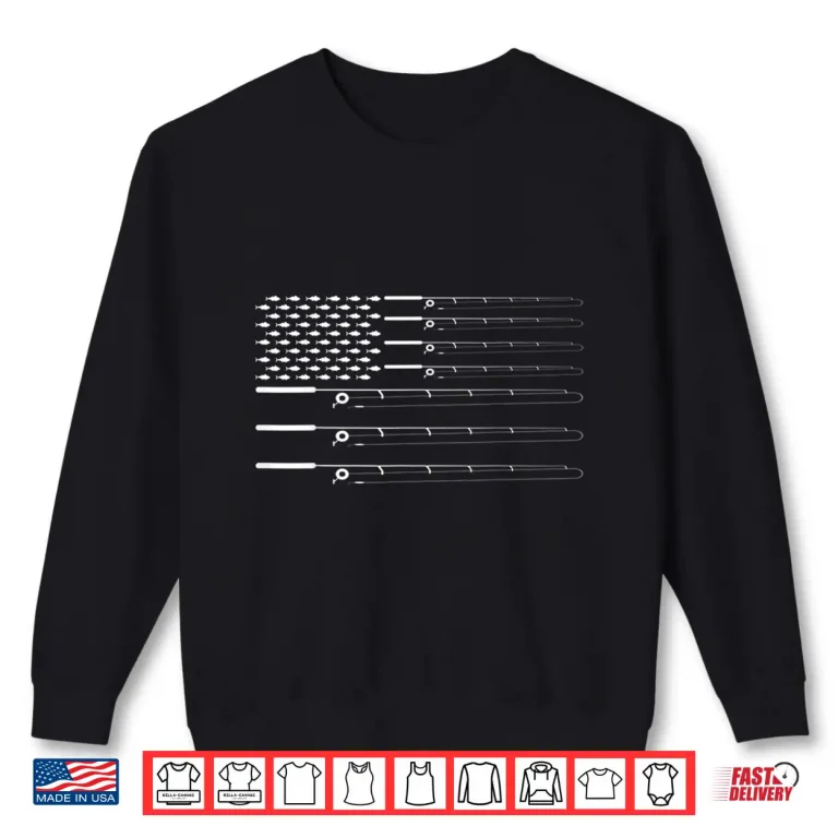 Sweatshirt Fly Fishing Rod Angler Fisherman Fisher Angling USA Flag Shirt