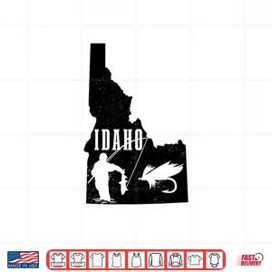 Design Idaho Fly Fishing vintage State Map Trout Salmon Fisherman Shirt