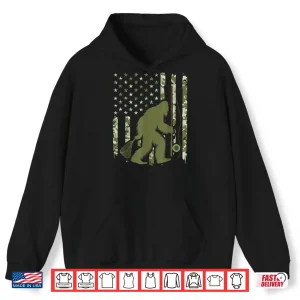 Hoodie Bigfoot Sasquatch Fly Fishing American Flag Camo Vintage Shirt