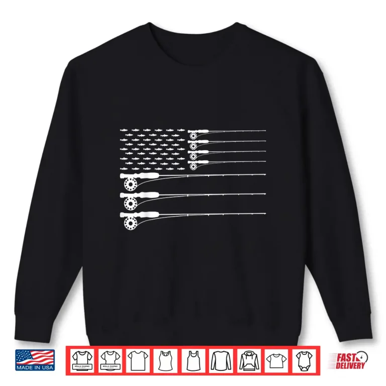 Sweatshirt American Flag Fly Fishing Rod Trout Patriot Men T shirt Gift Shirt