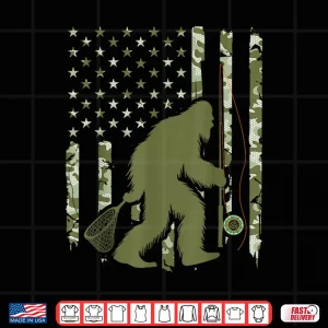 Design Bigfoot Sasquatch Fly Fishing American Flag Camo Vintage Shirt
