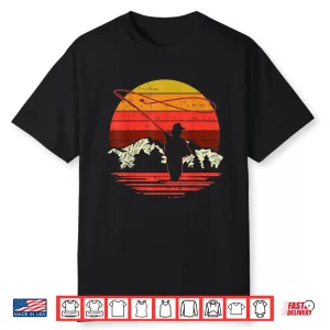 Fly Fishing Sunset Retro Trout Angling Fisherman Angler Gift Shirt