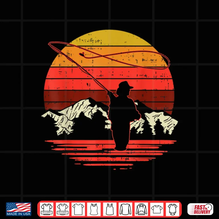 Design Fly Fishing Sunset Retro Trout Angling Fisherman Angler Gift Shirt