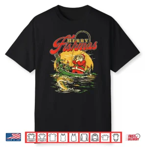 Merry Fishmas Santa Fishing Funny Christmas Holiday Tee Shirt