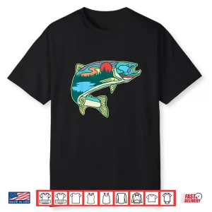 Nature Trout Illustration Vintage Fly Fishing Retro Graphic Shirt