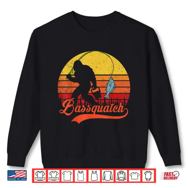 Sweatshirt Mens Fly Fishing Shirt Bassquatch Bigfoot Bass Fish Dad Sasquatch Shirt