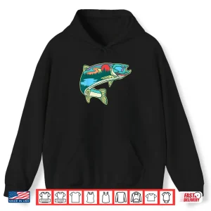 Hoodie Nature Trout Illustration Vintage Fly Fishing Retro Graphic Shirt