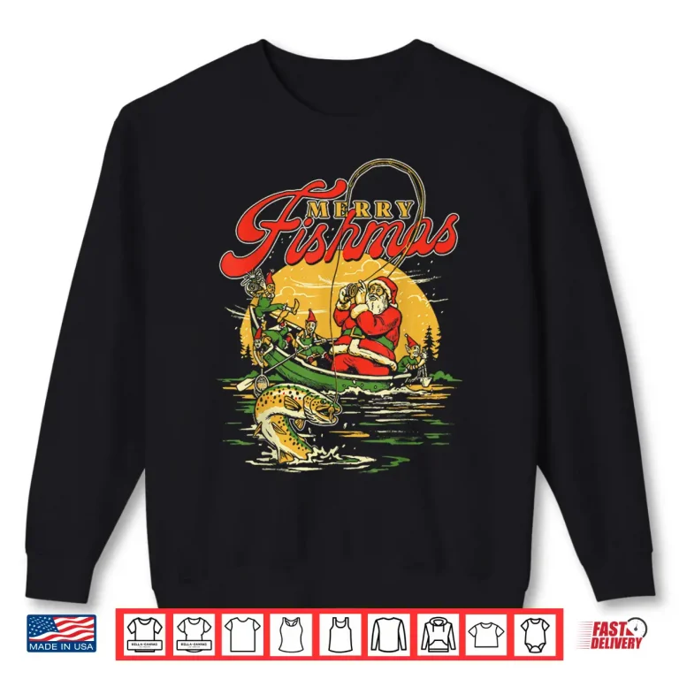 Sweatshirt Merry Fishmas Santa Fishing Funny Christmas Holiday Tee Shirt