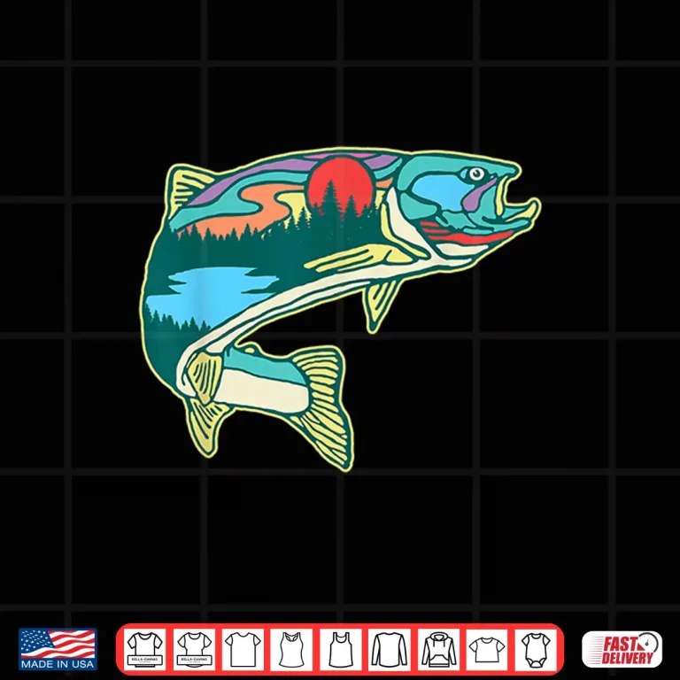 Design Nature Trout Illustration Vintage Fly Fishing Retro Graphic Shirt