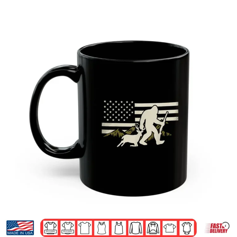 Mug Bigfoot Deer Hunting USA Flag Deer Hunting Buck Season Shirt