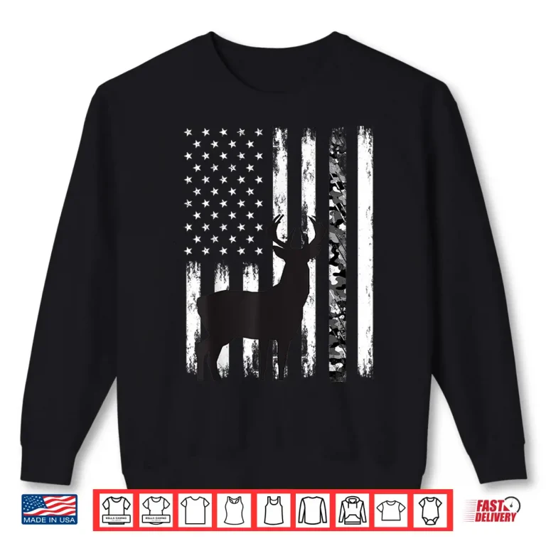 Sweatshirt Camouflage Deer Hunting Gifts Men Dad Hunter Camo USA Flag Shirt