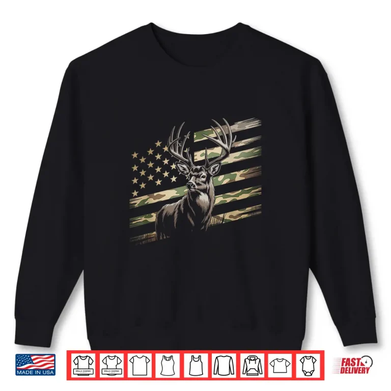 Sweatshirt Deer Hunting Camo American Flag Buck USA Shirt