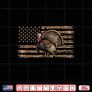 Design Turkey Hunting Graphic American Flag Tree Camouflage Shirt