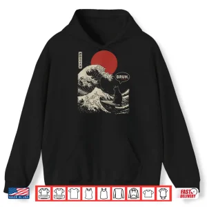 Hoodie BRUH. The Great Wave Kanagawa Funny Japanese Surfing Cat Shirt