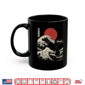 Mug BRUH. The Great Wave Kanagawa Funny Japanese Surfing Cat Shirt
