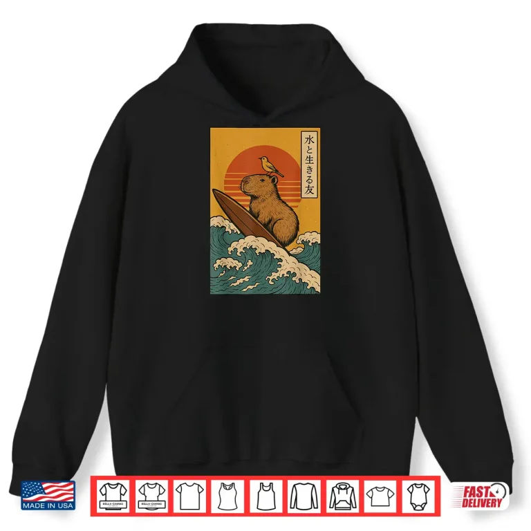 Hoodie Capybara Surfing Japanese Shirt