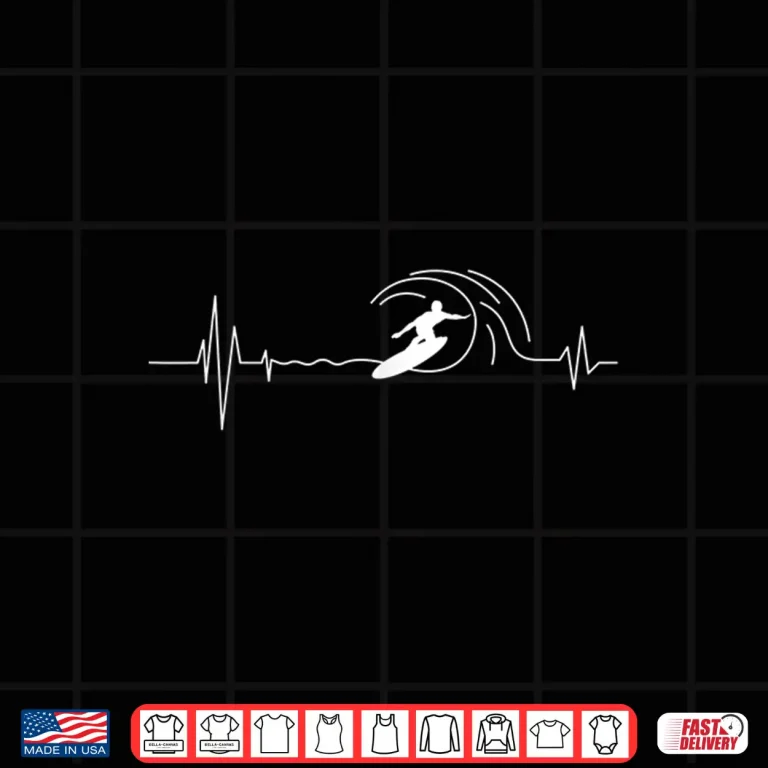 Design Big Wave Surfing Heartbeat Surfers Beach Lover Surfboard Shirt