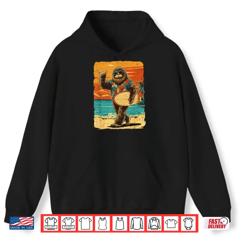 Hoodie Funny Bigfoot Aloha Hawaiian Surfing Tropical Beach Surfer Shirt
