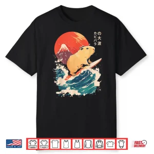 Japanese Capybara Surfing Wave Great Wave Japan Shirt