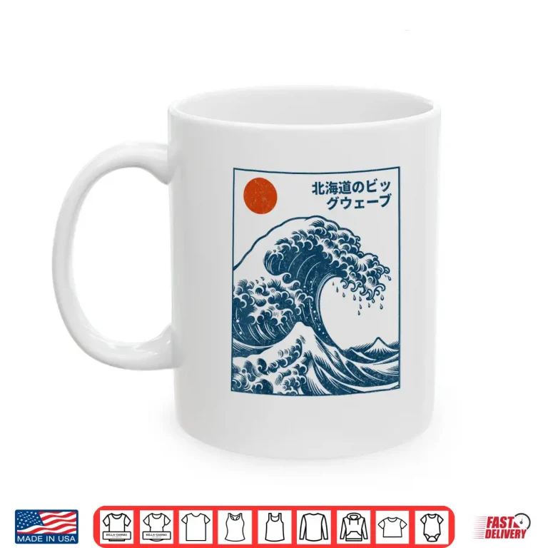 Mug Great Wave Otaku Surfing Vintage Japanese Graphic Tee Men Shirt
