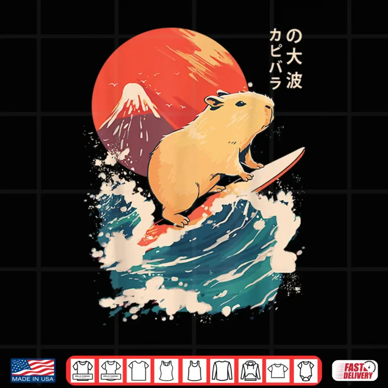 Design Japanese Capybara Surfing Wave Great Wave Japan Shirt