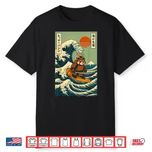 Red Panda Samurai Surfing Japanese Wave Shirt