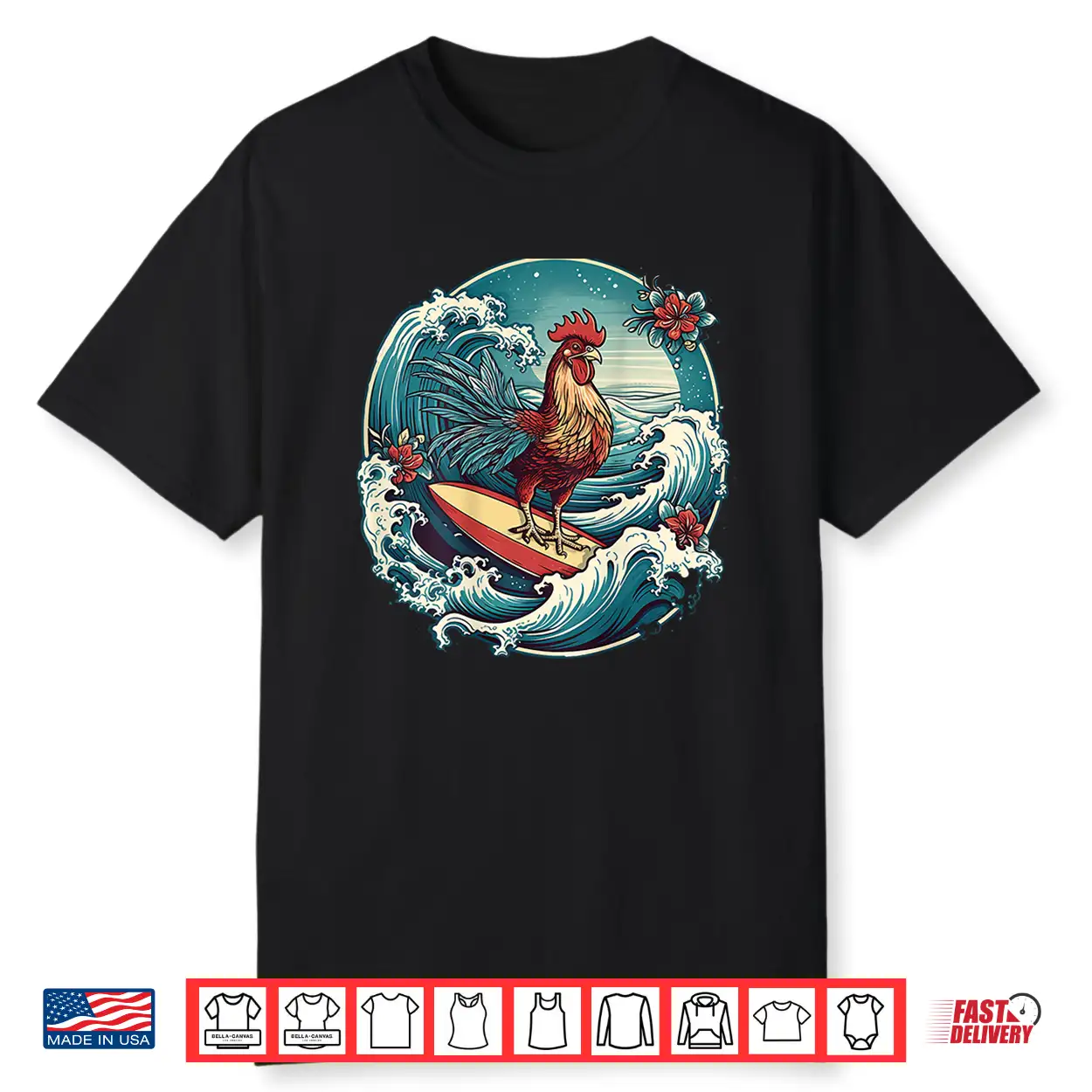Rooster Surfer Chicken Surfing Kauai Hawaiian Surf Chick Shirt Rooster Surfer Chicken Surfing Kauai Hawaiian Surf Chick Shirt