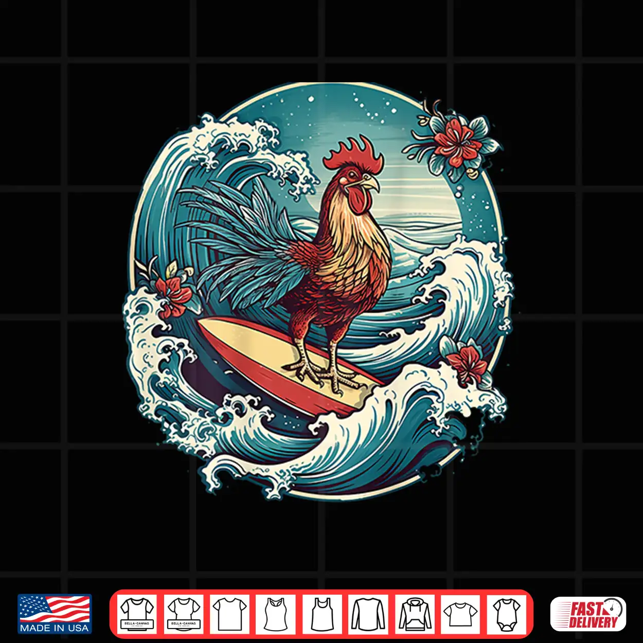 Rooster Surfer Chicken Surfing Kauai Hawaiian Surf Chick Shirt Rooster Surfer Chicken Surfing Kauai Hawaiian Surf Chick Shirt