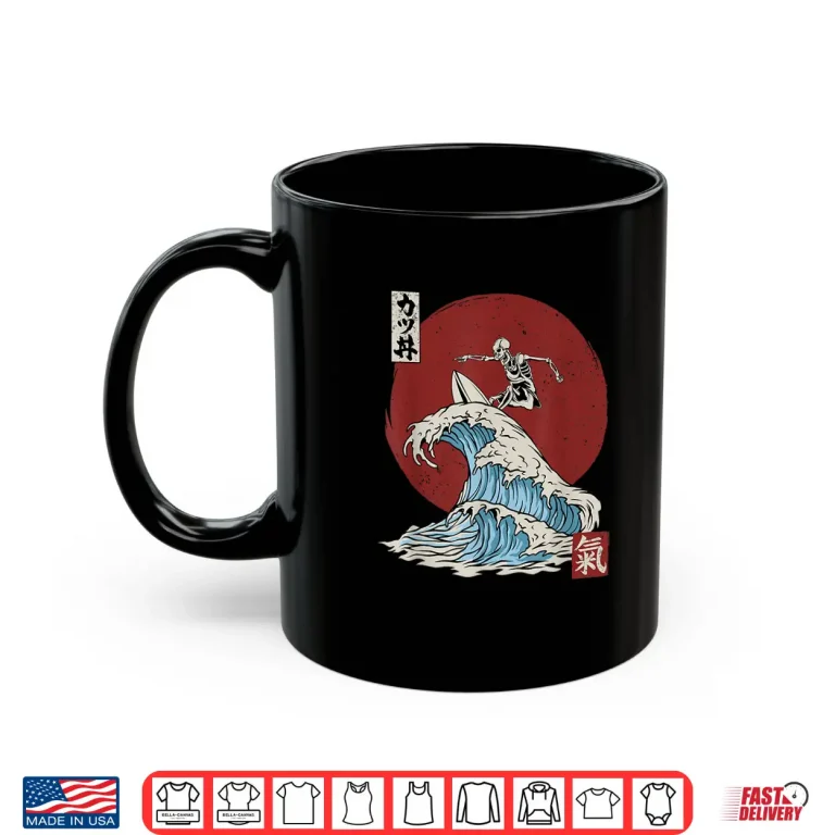 Mug Skeleton Surfing the The Great Wave off Kanagawa Japanese Shirt