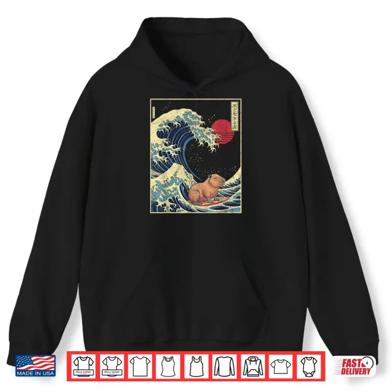 Hoodie Surfing Capybara Retro Kawaii Shirt