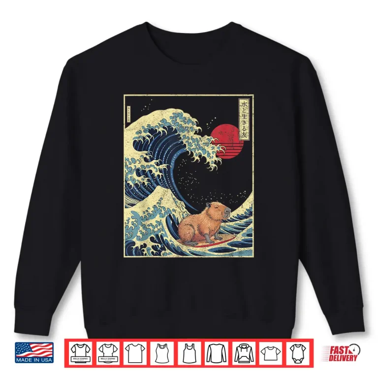 Sweatshirt Surfing Capybara Retro Kawaii Shirt