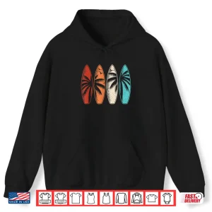 Hoodie Tropical Hawaii Palm Tree Surfing Beach Surfboard Retro Surf Shirt