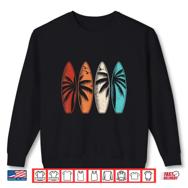 Sweatshirt Tropical Hawaii Palm Tree Surfing Beach Surfboard Retro Surf Shirt