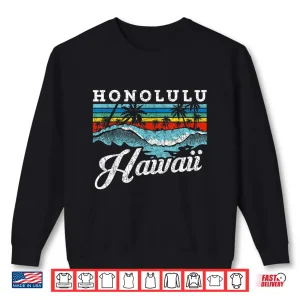 Sweatshirt Waves Beach Honolulu Hawaiian Summer Surfing Retro Hawaii Shirt