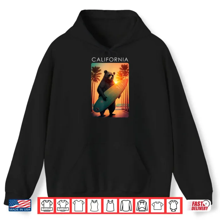 Hoodie California Shirt Cool Republic Bear Surfing Beach California Shirt