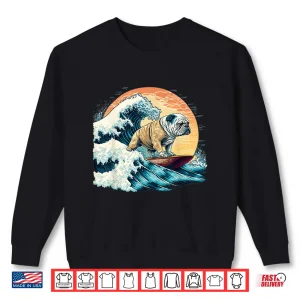Sweatshirt English Bulldog Surfing On the Great Wave of Kanagawa Shirt