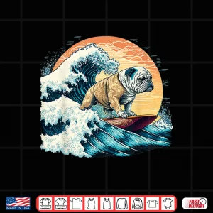 Design English Bulldog Surfing On the Great Wave of Kanagawa Shirt