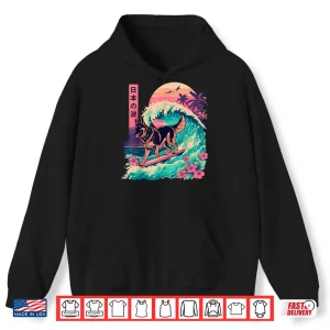 Hoodie Japanese German Shepherd Surfing Wave Great Wave Japan Shirt
