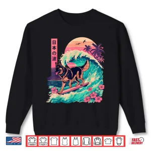 Sweatshirt Japanese German Shepherd Surfing Wave Great Wave Japan Shirt