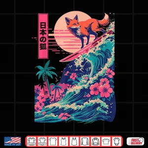 Design Japanese Fox Surfing Wave Great Wave Japan Shirt