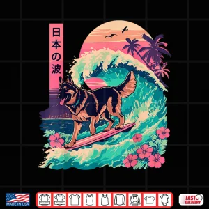 Design Japanese German Shepherd Surfing Wave Great Wave Japan Shirt