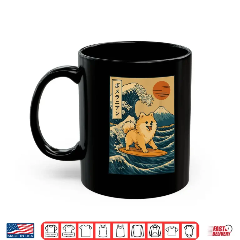 Mug Pomeranian Surfing Japanese Wave Shirt