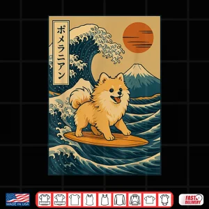 Design Pomeranian Surfing Japanese Wave Shirt